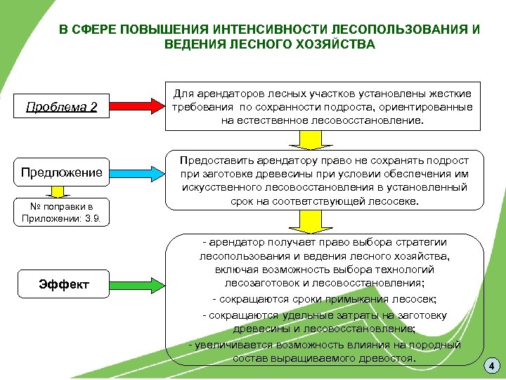 В СФЕРЕ ПОВЫШЕНИЯ ИНТЕНСИВНОСТИ ЛЕСОПОЛЬЗОВАНИЯ И ВЕДЕНИЯ ЛЕСНОГО ХОЗЯЙСТВА Проблема 2 Предложение № поправки
