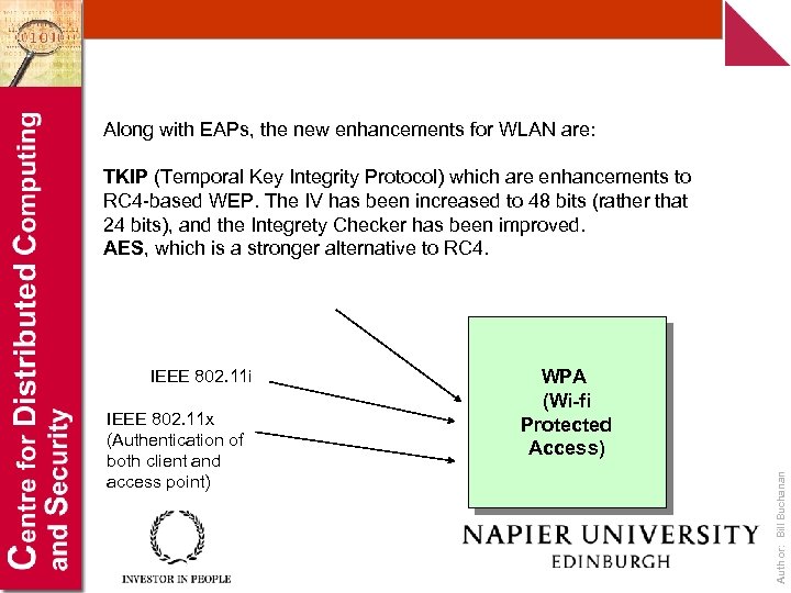 Along with EAPs, the new enhancements for WLAN are: TKIP (Temporal Key Integrity Protocol)