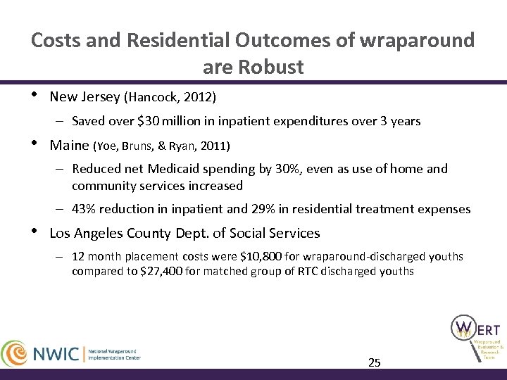 Costs and Residential Outcomes of wraparound are Robust • New Jersey (Hancock, 2012) –