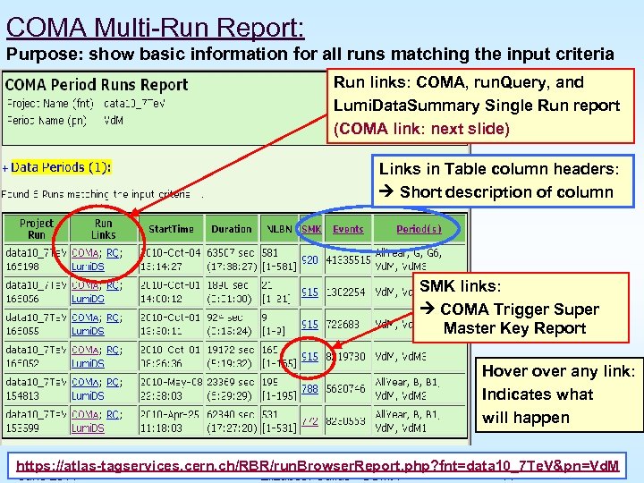 COMA Multi-Run Report: Purpose: show basic information for all runs matching the input criteria