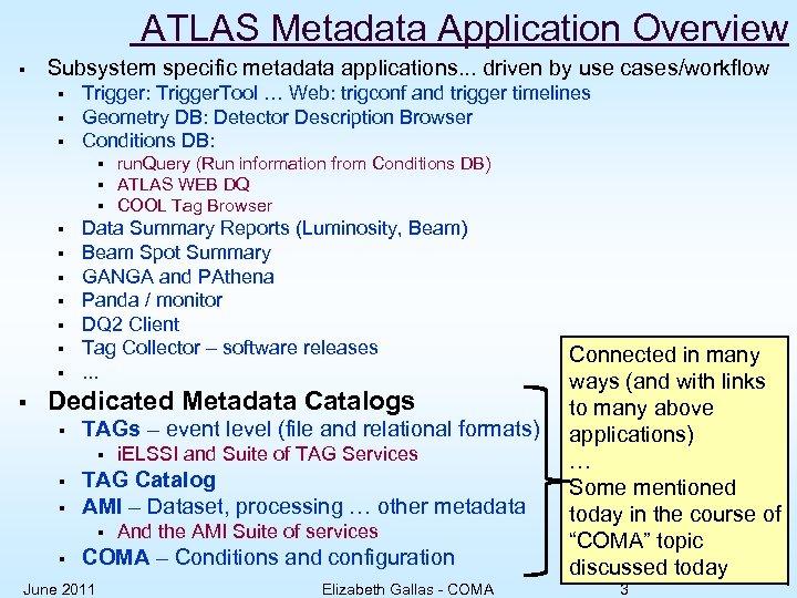 ATLAS Metadata Application Overview § Subsystem specific metadata applications. . . driven by use