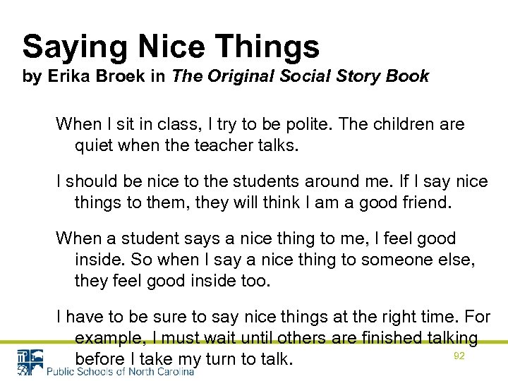 Saying Nice Things by Erika Broek in The Original Social Story Book When I