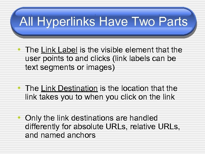 All Hyperlinks Have Two Parts • The Link Label is the visible element that