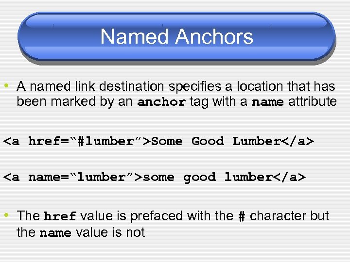 Named Anchors • A named link destination specifies a location that has been marked