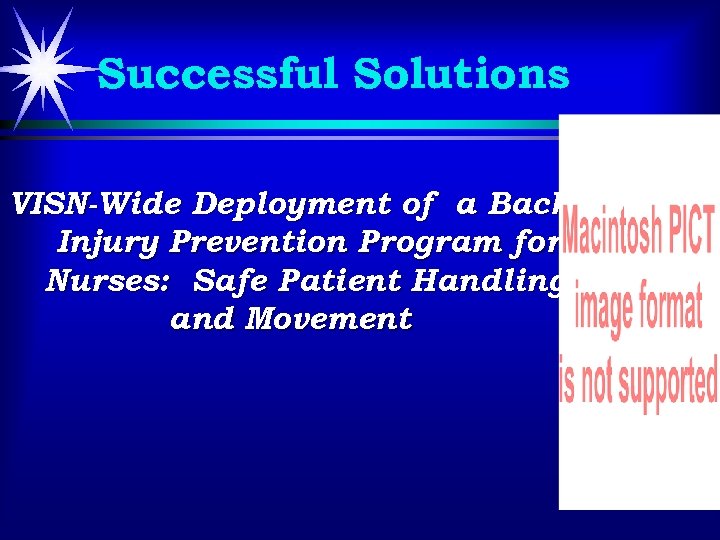 Successful Solutions VISN-Wide Deployment of a Back Injury Prevention Program for Nurses: Safe Patient