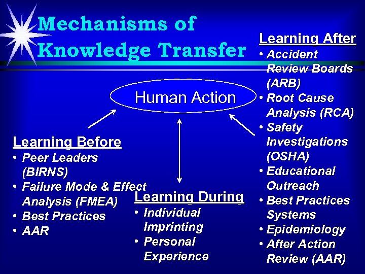 Mechanisms of Knowledge Transfer Human Action Learning Before • Peer Leaders (BIRNS) • Failure