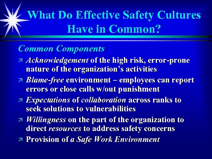 What Do Effective Safety Cultures Have in Common? Common Components ä ä ä Acknowledgement