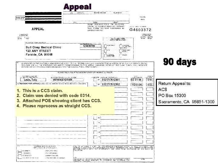 Bull Oney Medical Clinic 123 ANY STREET Farside, CA 90006 Lewis, Toby 123456789 1.