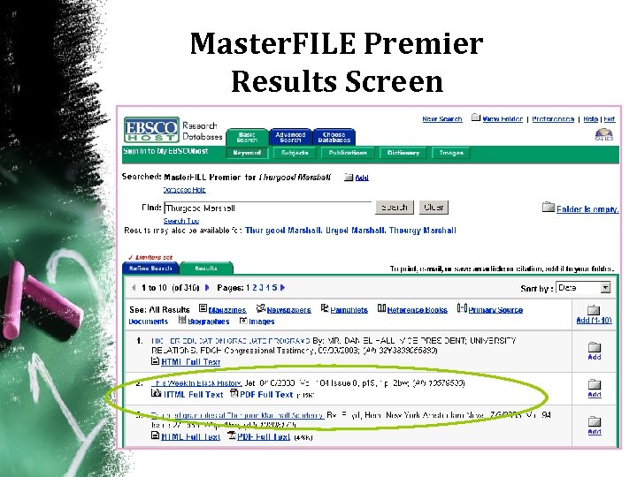 Master. FILE Premier Results Screen 