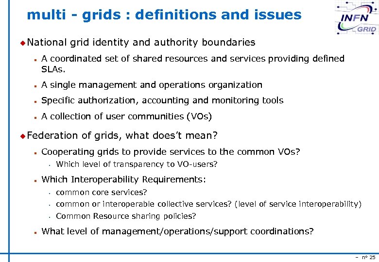 multi - grids : definitions and issues u National n grid identity and authority