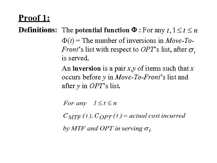 Proof 1: Definitions: The potential function F : For any F(t) = The number
