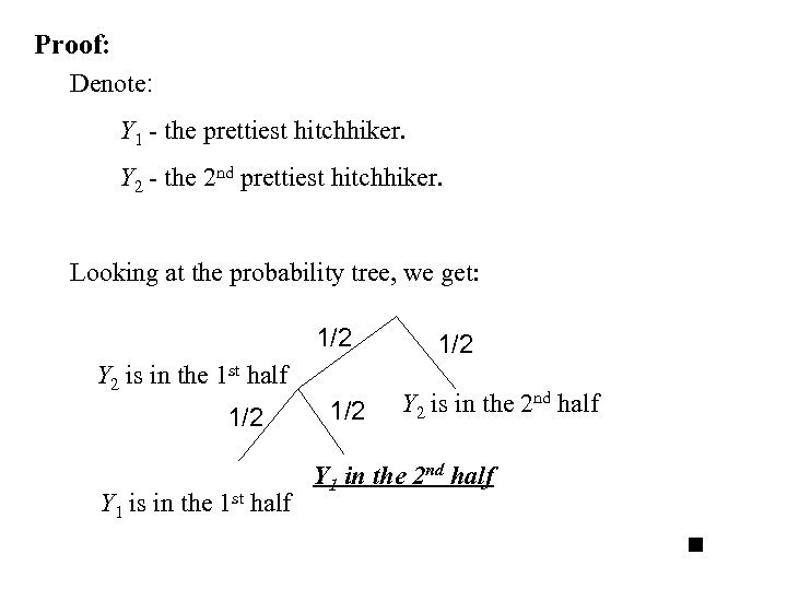 Proof: Denote: Y 1 - the prettiest hitchhiker. Y 2 - the 2 nd