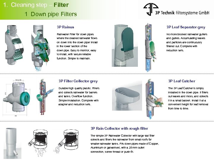 1. Cleaning step – Filter 1 Down pipe Filters 3 P Rainus 3 P