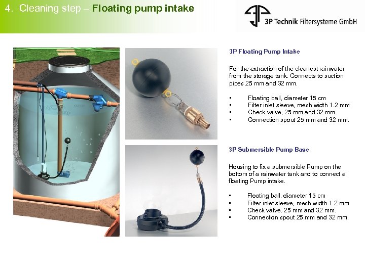 4. Cleaning step – Floating pump intake 3 P Floating Pump Intake For the