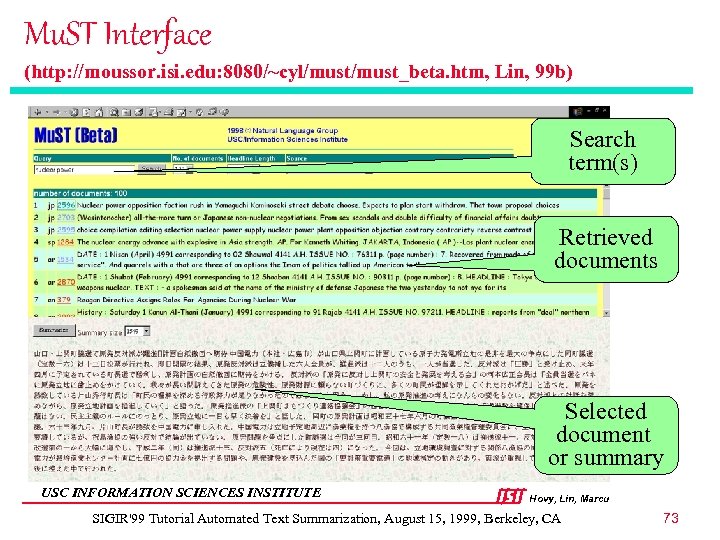 Mu. ST Interface (http: //moussor. isi. edu: 8080/~cyl/must_beta. htm, Lin, 99 b) Search term(s)