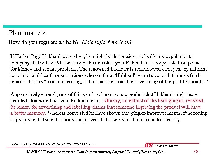 Plant matters How do you regulate an herb? (Scientific American) If Harlan Page Hubbard