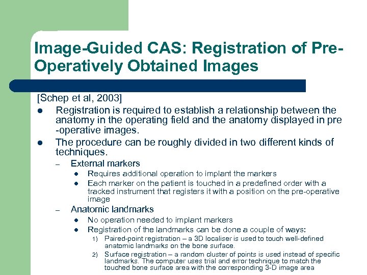 Image-Guided CAS: Registration of Pre. Operatively Obtained Images [Schep et al, 2003] l Registration
