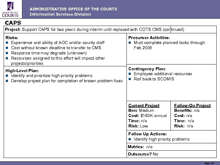 ADMINISTRATIVE OFFICE OF THE COURTS Information Services Division CAPS Project: Support CAPS for two