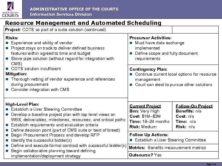 ADMINISTRATIVE OFFICE OF THE COURTS Information Services Division Resource Management and Automated Scheduling Project: