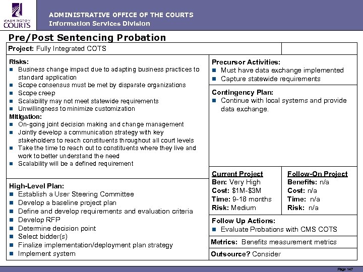 ADMINISTRATIVE OFFICE OF THE COURTS Information Services Division Pre/Post Sentencing Probation Project: Fully Integrated