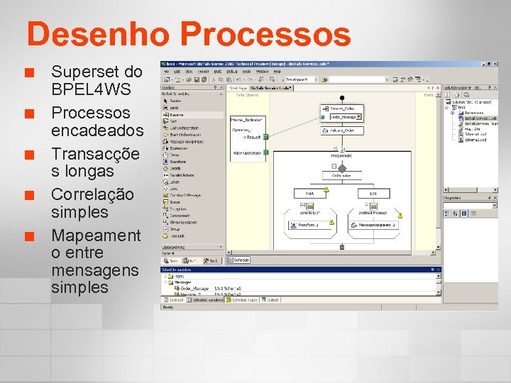 Desenho Processos ¢ ¢ ¢ Superset do BPEL 4 WS Processos encadeados Transacçõe s