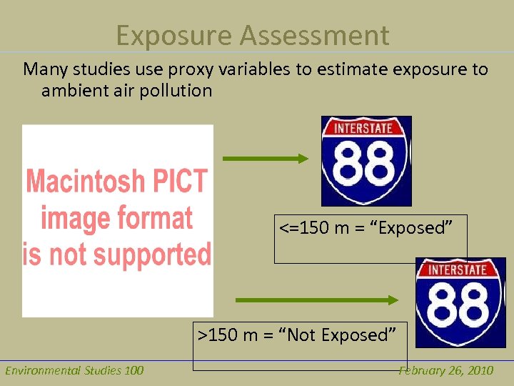 Exposure Assessment Many studies use proxy variables to estimate exposure to ambient air pollution