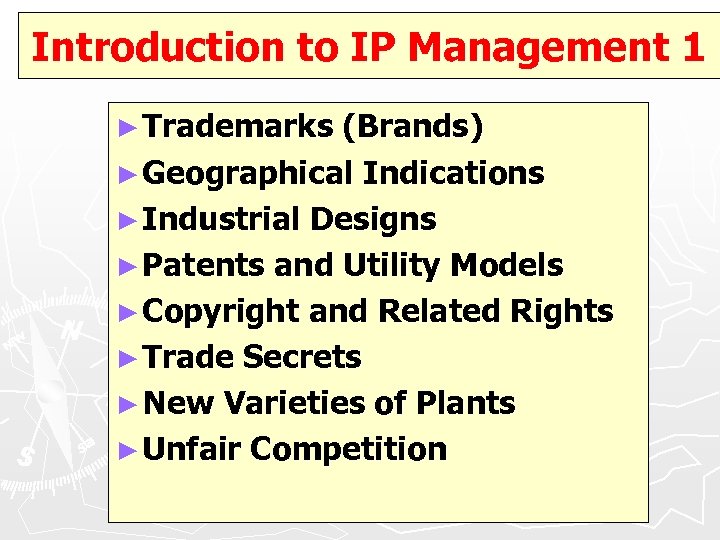 Introduction to IP Management 1 ► Trademarks (Brands) ► Geographical Indications ► Industrial Designs