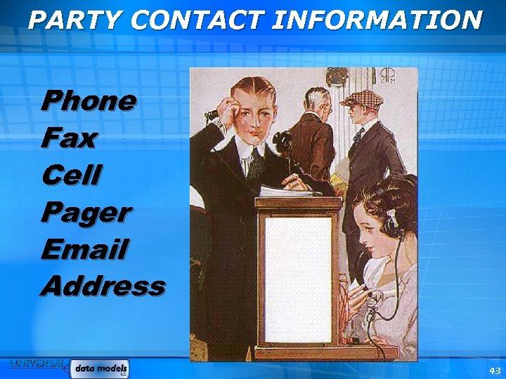 PARTY CONTACT INFORMATION Phone Fax Cell Pager Email Address 43 