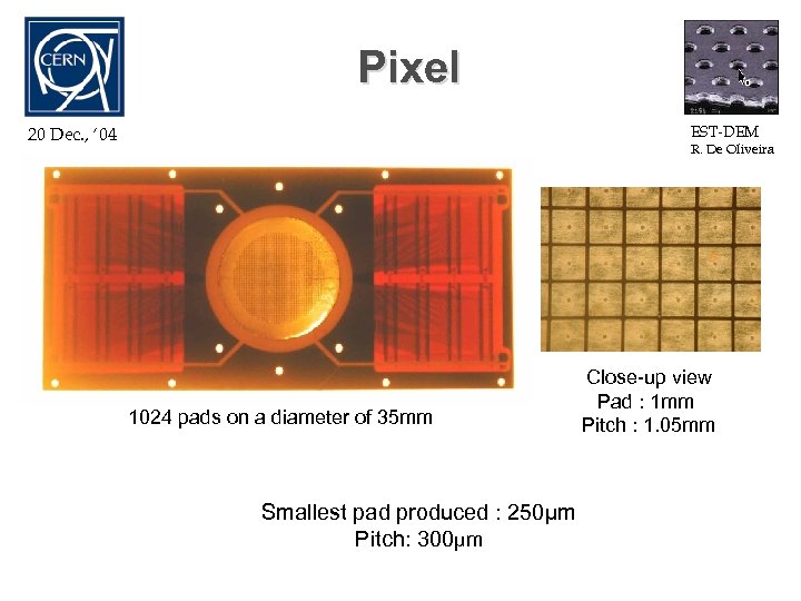 Pixel EST-DEM 20 Dec. , ‘ 04 R. De Oliveira 1024 pads on a
