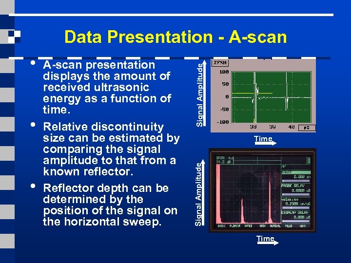  • • A-scan presentation displays the amount of received ultrasonic energy as a