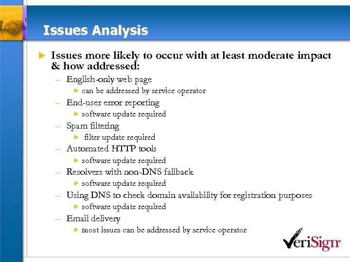 Issues Analysis u Issues more likely to occur with at least moderate impact &