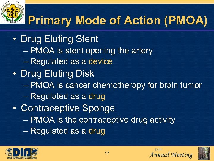 Primary Mode of Action (PMOA) • Drug Eluting Stent – PMOA is stent opening