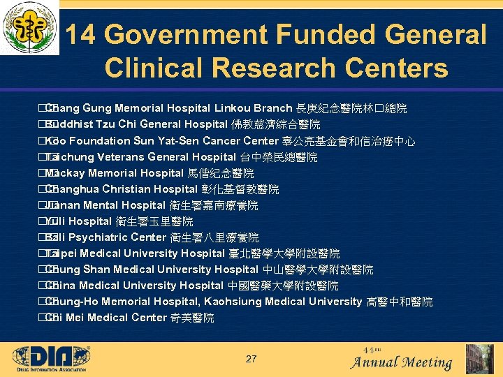 14 Government Funded General Clinical Research Centers Chang Gung Memorial Hospital Linkou Branch 長庚紀念醫院林口總院