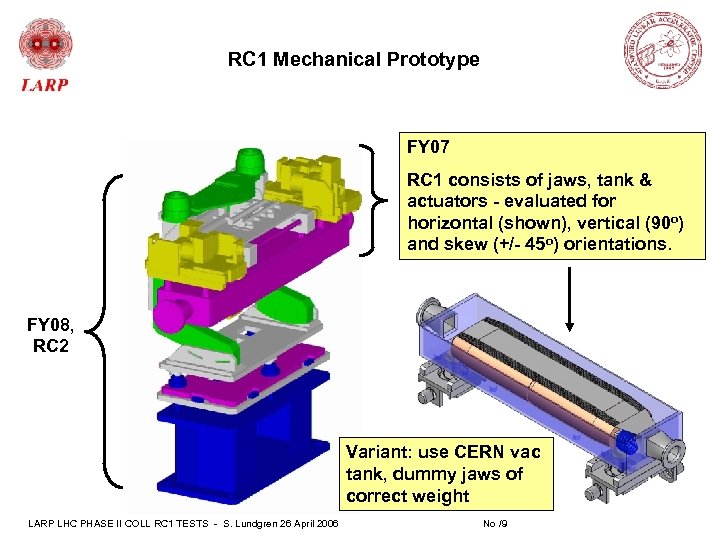 RC 1 Mechanical Prototype FY 07 RC 1 consists of jaws, tank & actuators
