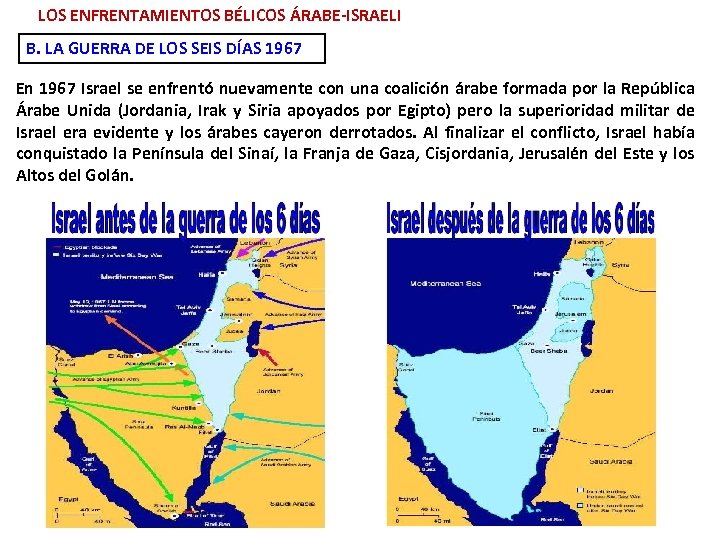 LOS ENFRENTAMIENTOS BÉLICOS ÁRABE-ISRAELI B. LA GUERRA DE LOS SEIS DÍAS 1967 En 1967