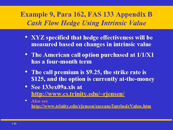 Example 9, Para 162, FAS 133 Appendix B Cash Flow Hedge Using Intrinsic Value