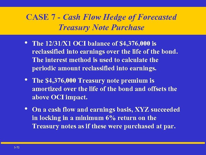 CASE 7 - Cash Flow Hedge of Forecasted Treasury Note Purchase • • The