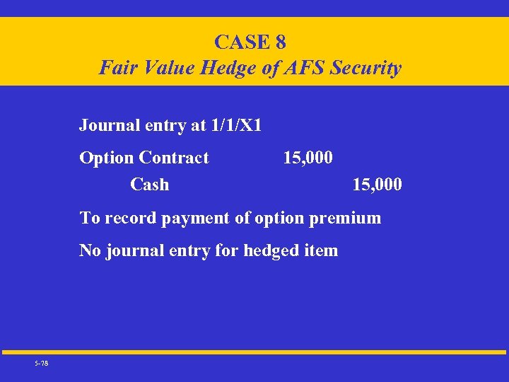 CASE 8 Fair Value Hedge of AFS Security Journal entry at 1/1/X 1 Option