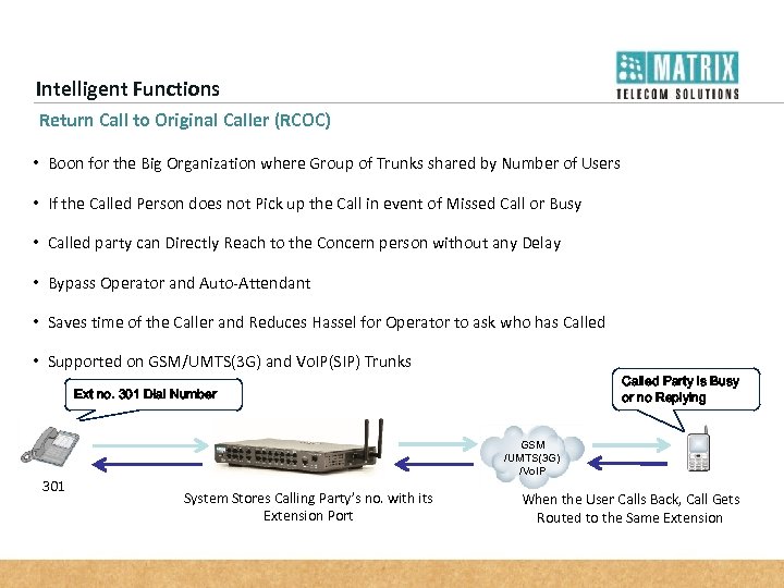 Intelligent Functions Return Call to Original Caller (RCOC) • Boon for the Big Organization