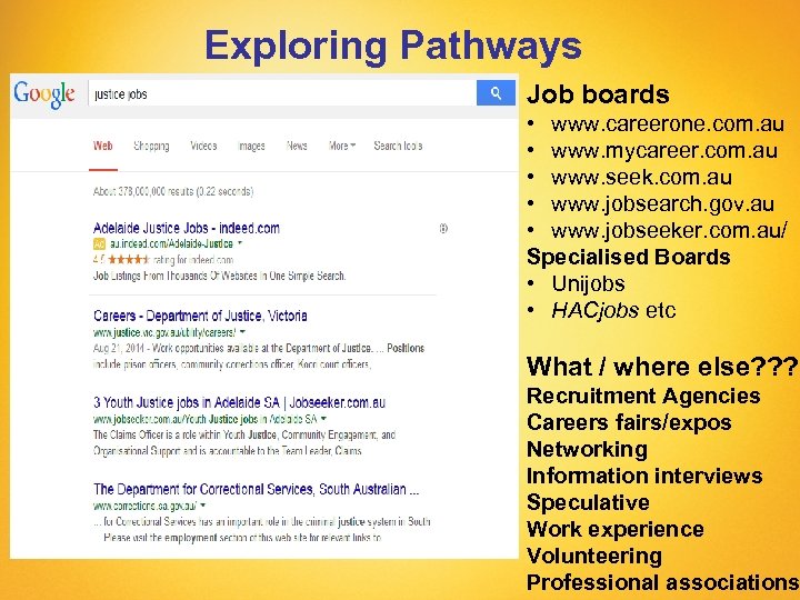 Exploring Pathways Job boards • www. careerone. com. au • www. mycareer. com. au