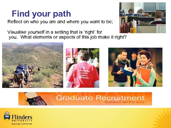 Find your path Reflect on who you are and where you want to be;