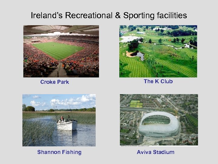 Ireland’s Recreational & Sporting facilities Croke Park Shannon Fishing The K Club Aviva Stadium