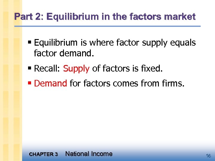 Part 2: Equilibrium in the factors market § Equilibrium is where factor supply equals