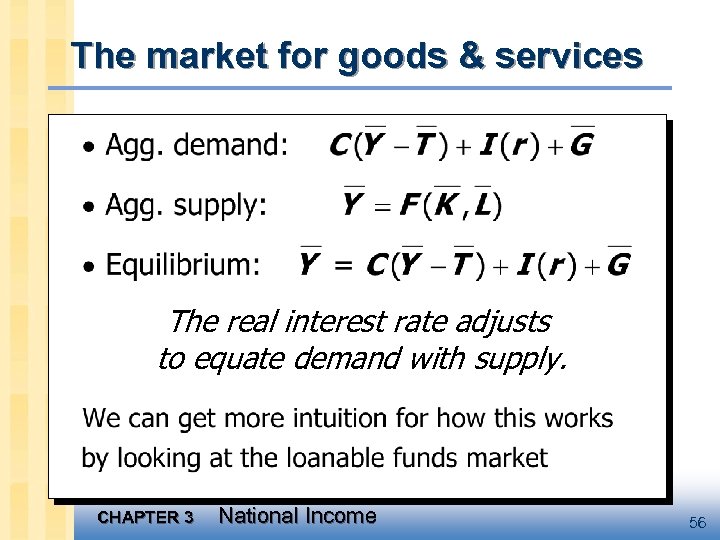 The market for goods & services The real interest rate adjusts to equate demand