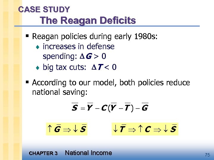 CASE STUDY The Reagan Deficits § Reagan policies during early 1980 s: ¨ increases