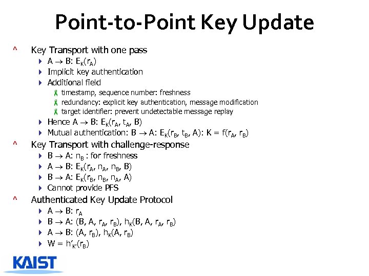 Point-to-Point Key Update ^ Key Transport with one pass 4 A B: EK(r. A)