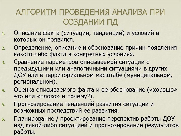 АЛГОРИТМ ПРОВЕДЕНИЯ АНАЛИЗА ПРИ СОЗДАНИИ ПД 1. 2. 3. 4. 5. 6. Описание факта