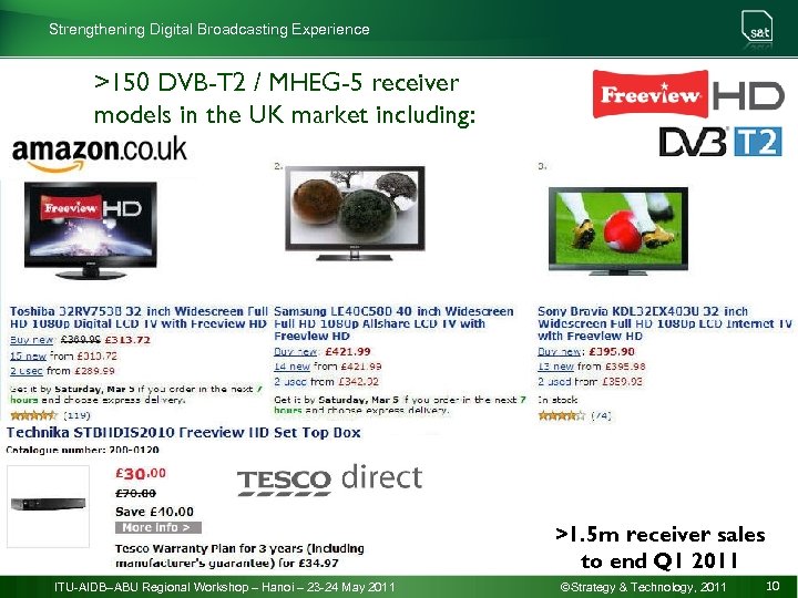 Strengthening Digital Broadcasting Experience >150 DVB-T 2 / MHEG-5 receiver models in the UK