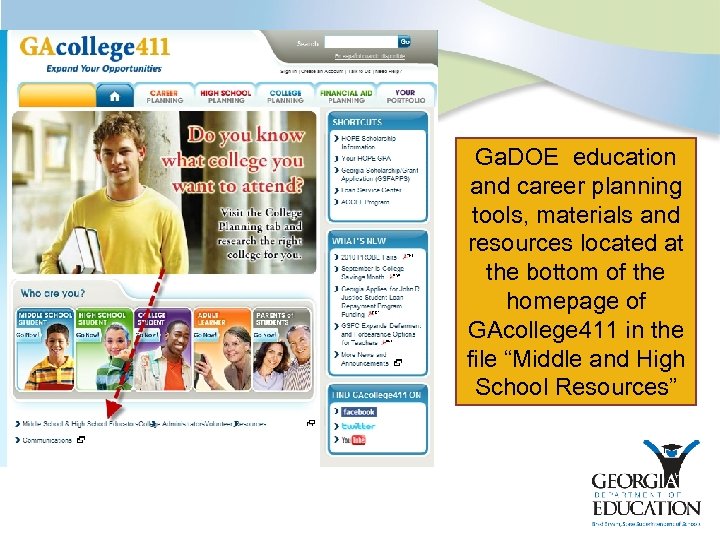 Ga. DOE education and career planning tools, materials and resources located at the bottom