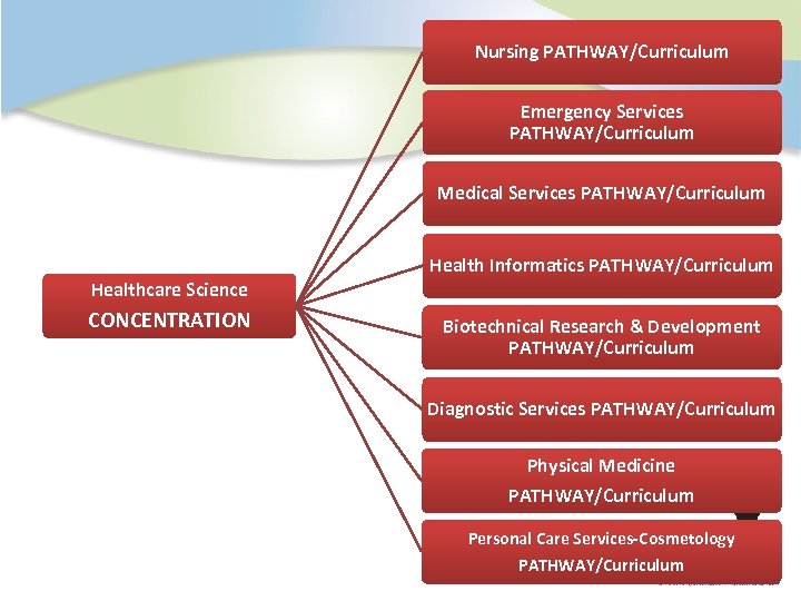 Nursing PATHWAY/Curriculum Emergency Services PATHWAY/Curriculum Medical Services PATHWAY/Curriculum Healthcare Science CONCENTRATION Health Informatics PATHWAY/Curriculum